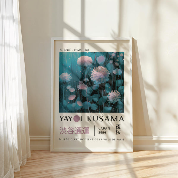 Impression artistique abstraite contemporaine de style Kusama, bleue et violette