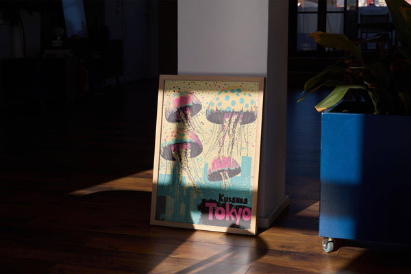 Impression artistique fusion rétro et moderne représentant une méduse