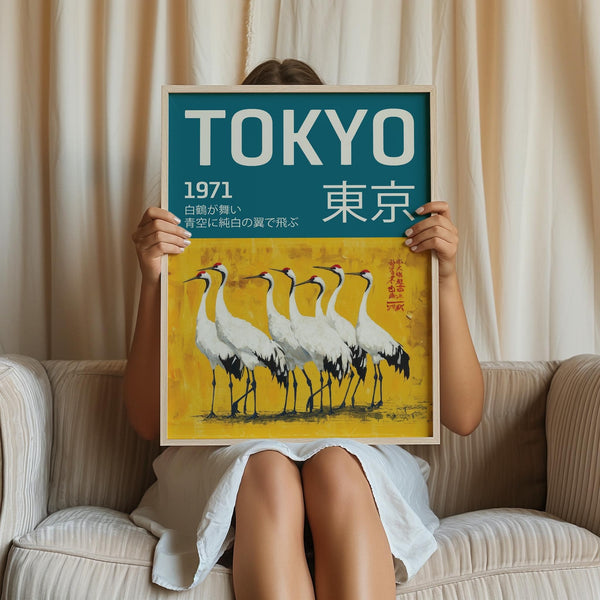 Art traditionnel japonais artistique représentant des grues, alliant histoire et design