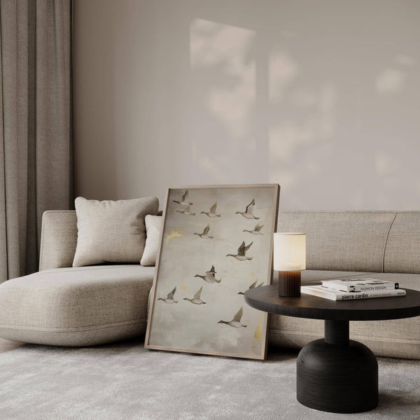 Œuvre d'art orientale moderne avec des silhouettes de grues délicates et fluides