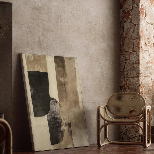 Décoration murale crème Wabi Sabi avec des formes superposées pour une ambiance paisible

