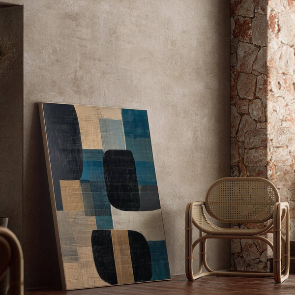 Mur galerie minimaliste avec des impressions d'art abstrait aux couleurs terreuses à vendre