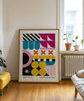 Abstract colorful prints featuring striking visual balance