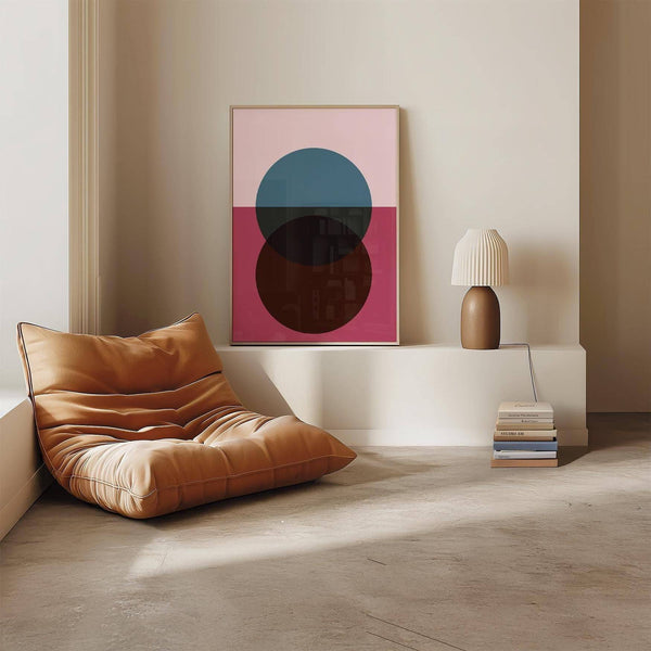 Impression murale géométrique minimaliste représentant le lever et le coucher du soleil