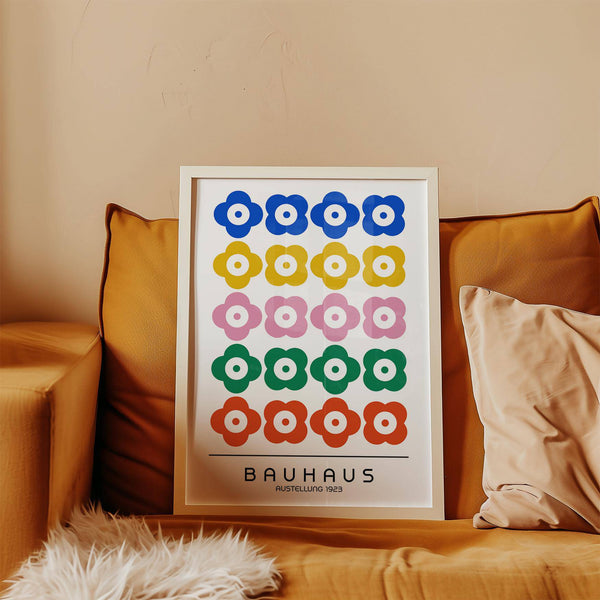 Abstract Bauhaus print design with bright hues