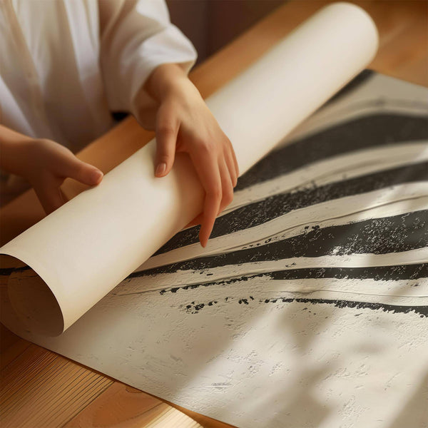 Grande œuvre d'art abstrait texturée aux lignes organiques pour un bureau minimaliste