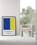 Bold yellow and blue minimalist art print for contemporary living rooms