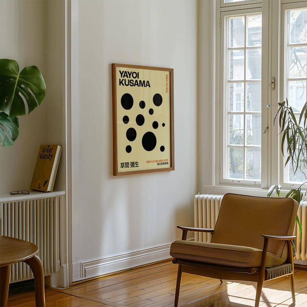 Soft beige minimalist polka dot artwork for sophisticated bedrooms