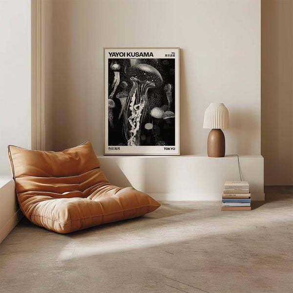 Mur galerie avec des œuvres d'art modernes représentant des méduses pour créer une ambiance paisible