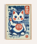 Affiche porte-bonheur avec chat porte-bonheur aux couleurs vives