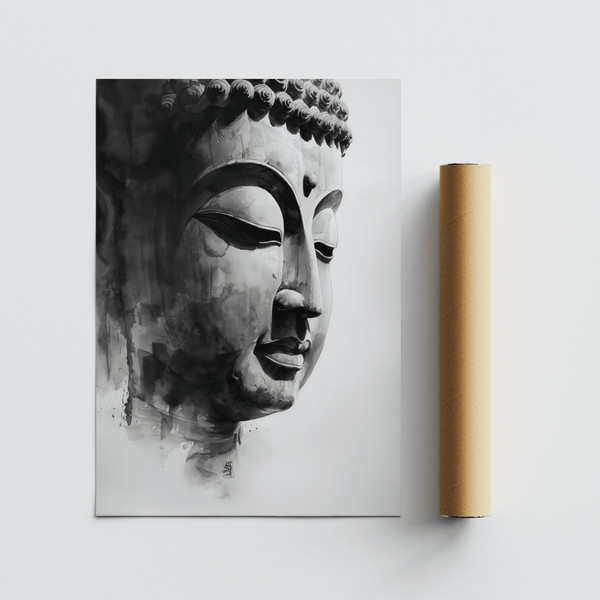 Stampa artistica Buddha in bianco e nero per decorare le pareti della camera da letto