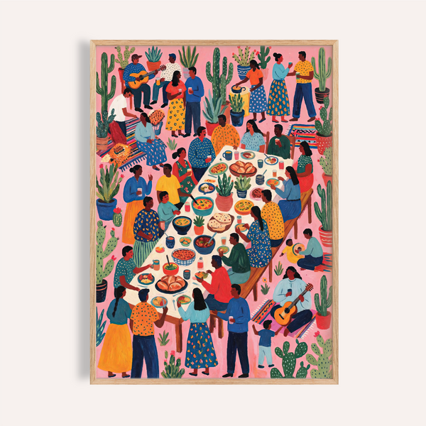 Colorata decorazione da parete Fiesta in rosa e multicolore per la sala da pranzo