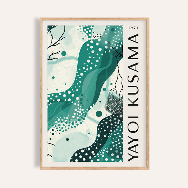 Poster bianco, nero e verde di Yayoi Kusama
