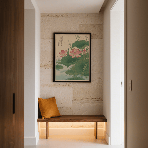 Decorative Lotus Flower Print in pink for serene dining room wall art