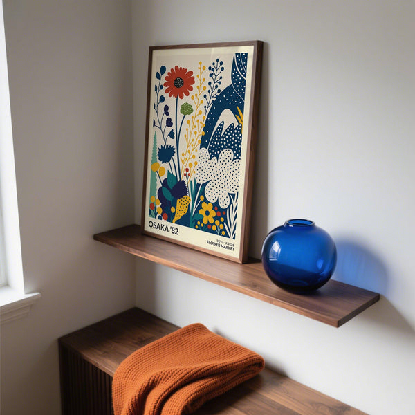 Poster dal design floreale di ispirazione retrò con steli gialli e foglie verde acqua