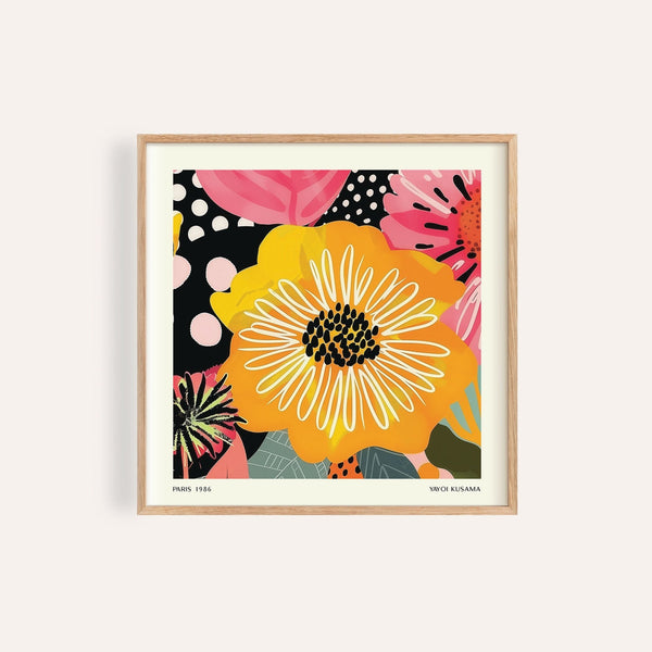 Poster con fiori gialli ispirati a Kusama per decorazioni murali colorate