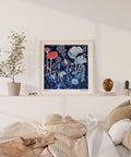 Nature-inspired abstract scene in Red and Blue Wall Art palette