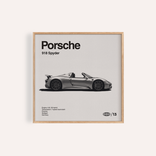 Stampa artistica Porsche in bianco e nero per decorare le pareti dell'ufficio