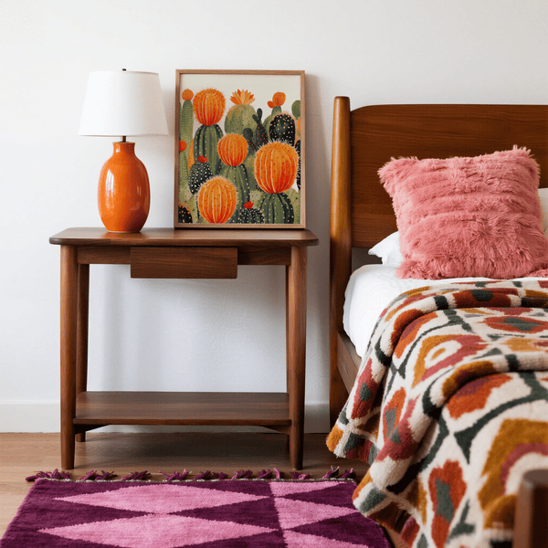 Colorful Large Cactus Wall Art in green and orange for nursery wall art