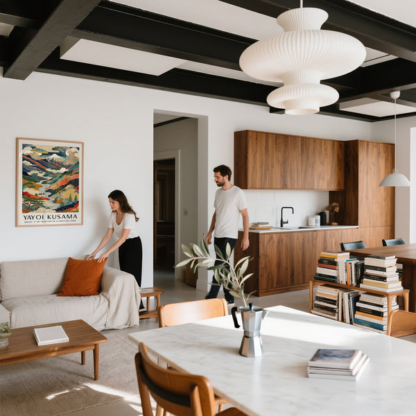 Opera d'arte in stile Kusama raffigurante il Monte Fuji per arredare il soggiorno