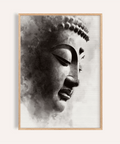 Stampa Buddha in bianco e nero per soggiorno, nero, arte da parete bianca