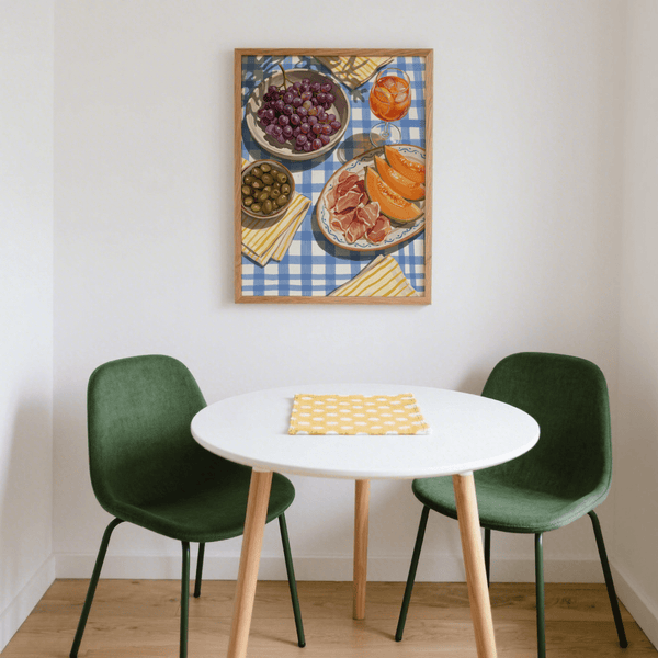 Picnic Decor Wall Art poster for kitchen, blue and multicolored design