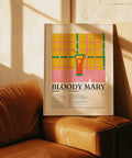 Poster illustrato in stile retrò raffigurante un Bloody Mary su uno sfondo colorato.