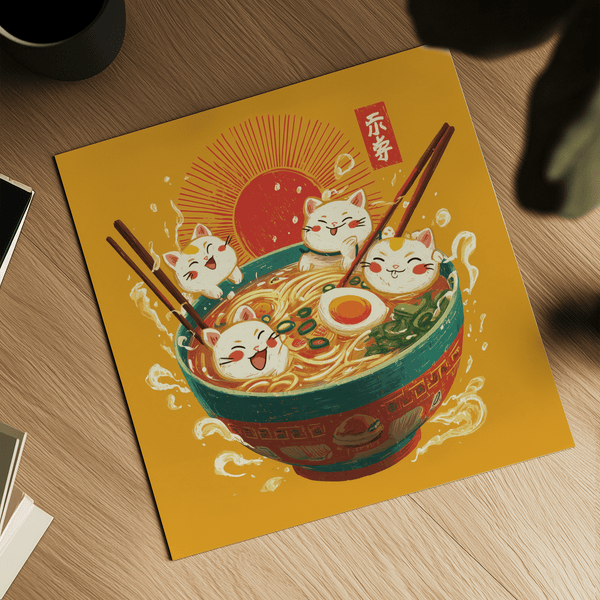 Cute Cat Print in vibrant colors, perfect for kids bedroom decor poster