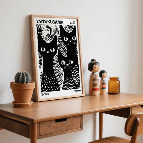 Poster con gatti neri ispirato a Kusama
