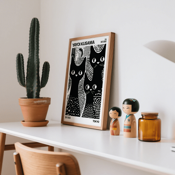 Poster contemporaneo con gatti neri in bianco e nero