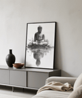 Meditating Buddha Print, Black and White, meditation space, wall art