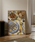 Mediterranean Kitchen Decor wall art, showing bright blue plates for kitchen decor