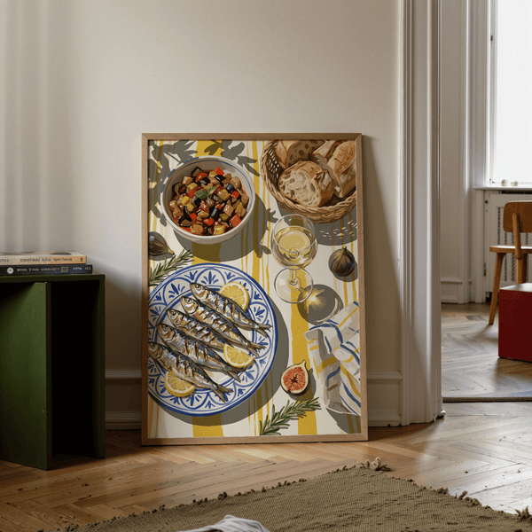 Mediterranean Kitchen Decor wall art, showing bright blue plates for kitchen decor