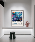 Scena oceanica in stile pop art inclusa nelle stampe artistiche di pesci di Yayoi Kusama
