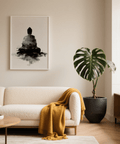 Poster spirituale minimalista, tonalità nere, stampa artistica per sala meditazione