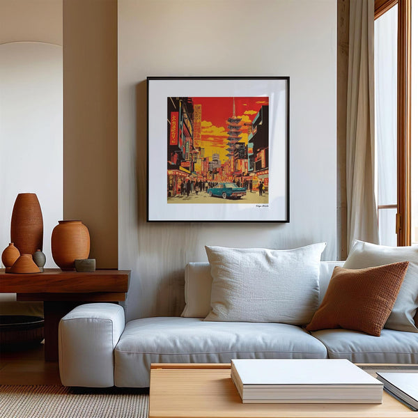 Arte retrò giapponese con toni delicati e architettura giapponese per soggiorni