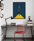 Poster minimalista con bicicletta, blu e giallo, per l'ufficio di casa