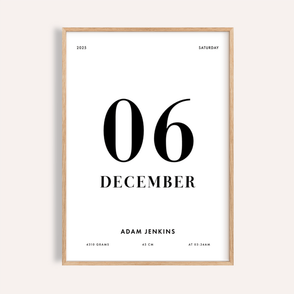 Born This Day Decorazione da parete personalizzata in bianco e nero per la cameretta dei bambini