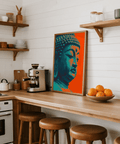 Colorful Buddha Wall Art, meditation space art print in red and blue