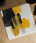 Poster artistico astratto audace con palette di colori giallo e nero per la zona pranzo