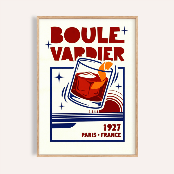 Stampa Boulevardier Cocktail con rosso, arancione e blu per decorazioni murali da cucina
