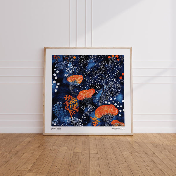 Japanese Abstract Floral Art with floating petal and coral-like forms.