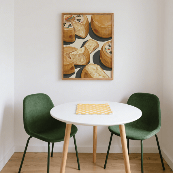 Parmegiano Reggiano Art illustration in yellow and beige for culinary space
