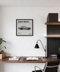 Stampa artistica Aston Martin raffigurante la DB5, in bianco e nero, per sale studio