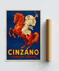 Elegante stampa artistica Cinzano, palette blu-giallo-rosso, elemento distintivo del soggiorno