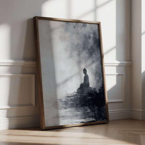 Poster decorativo spirituale che mette in risalto il grigio e il bianco, adatto per decorare l'ingresso