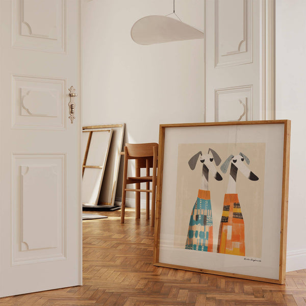 Vivace maglione con levriero, opera d'arte da parete con cane per un arredamento stravagante