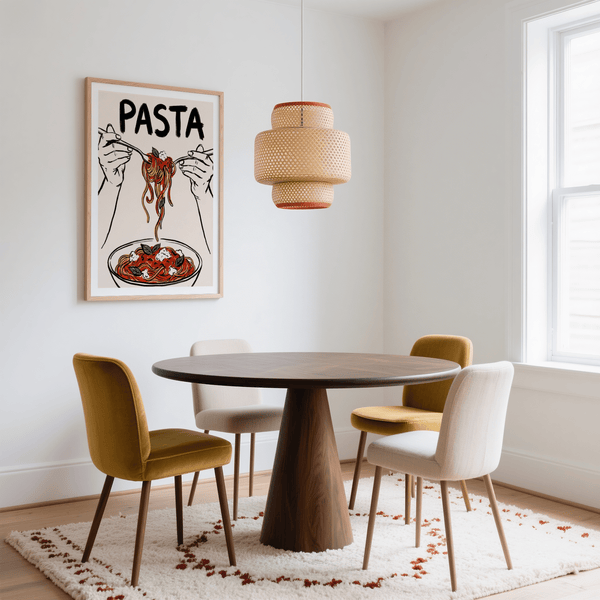 Stampa artistica dedicata alla pasta per gli amanti del cibo, ideale per le pareti bianche della cucina