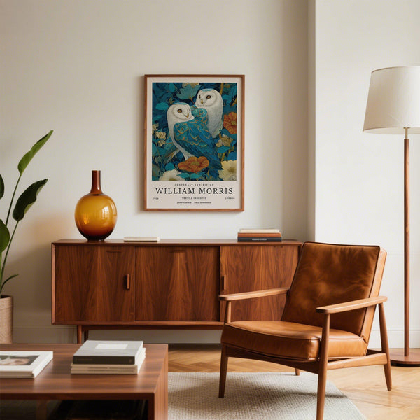 Vintage-style Wall Art Unique owl print with teal foliage and ivory blooms.