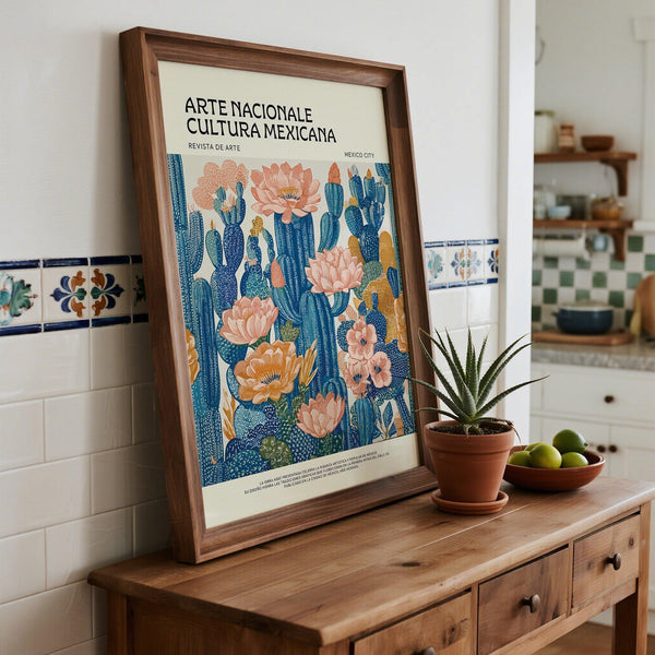 Decorazioni murali floreali e con cactus ispirate al deserto in stile boho messicano.